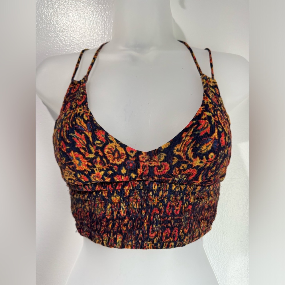 Forever 21 Bohemian Style Floral Smocked Crop Top (Size S)